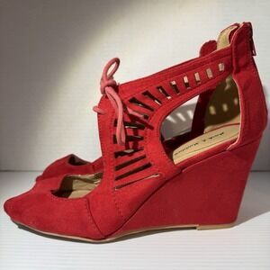 Mark & Maddux Cut-Out Wedge Sandals Women's Size 10 Red